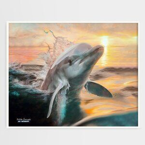16x20 Dolphin‎ Colorful Wall Art Illustration Watercolor Oil Painting Print